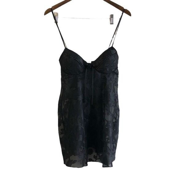 Vintage Linda Lingerie Floral Semi Sheer Babydoll Sexy Bra Cami Top Black - Picture 14 of 14